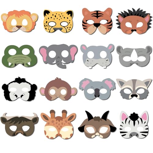 LAEYIAP 16 Packs Animal Masks Party Favors,Wild Animal Theme Birthday Party Favors,Jungle Safari Theme Birthday Party