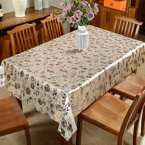 Image of Dakshya Industries PVC Waterproof Withoutlace Dining Table Cover (Size - 54X78 Inch) Rectangle 6 Seater Heat Rasistant, Brown & Gold