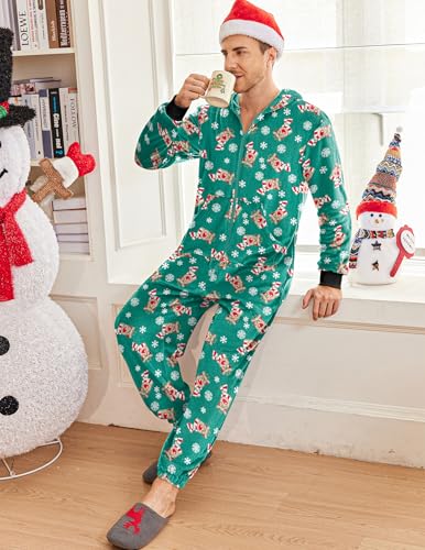 Ekouaer Mens Onesie Christmas Hoodie Fleece One Piece Pajamas Zipper Up Flannel Adult Pjs S-XXL4