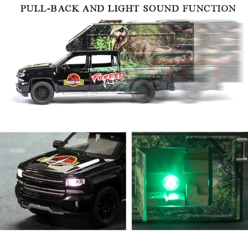 Image of DEUSON ECOM 1:32 Diecast Car Model Die Cast Metal Car Jurassic Dinosaurs World Transport Truck Light Sound Openable Door Pull Back