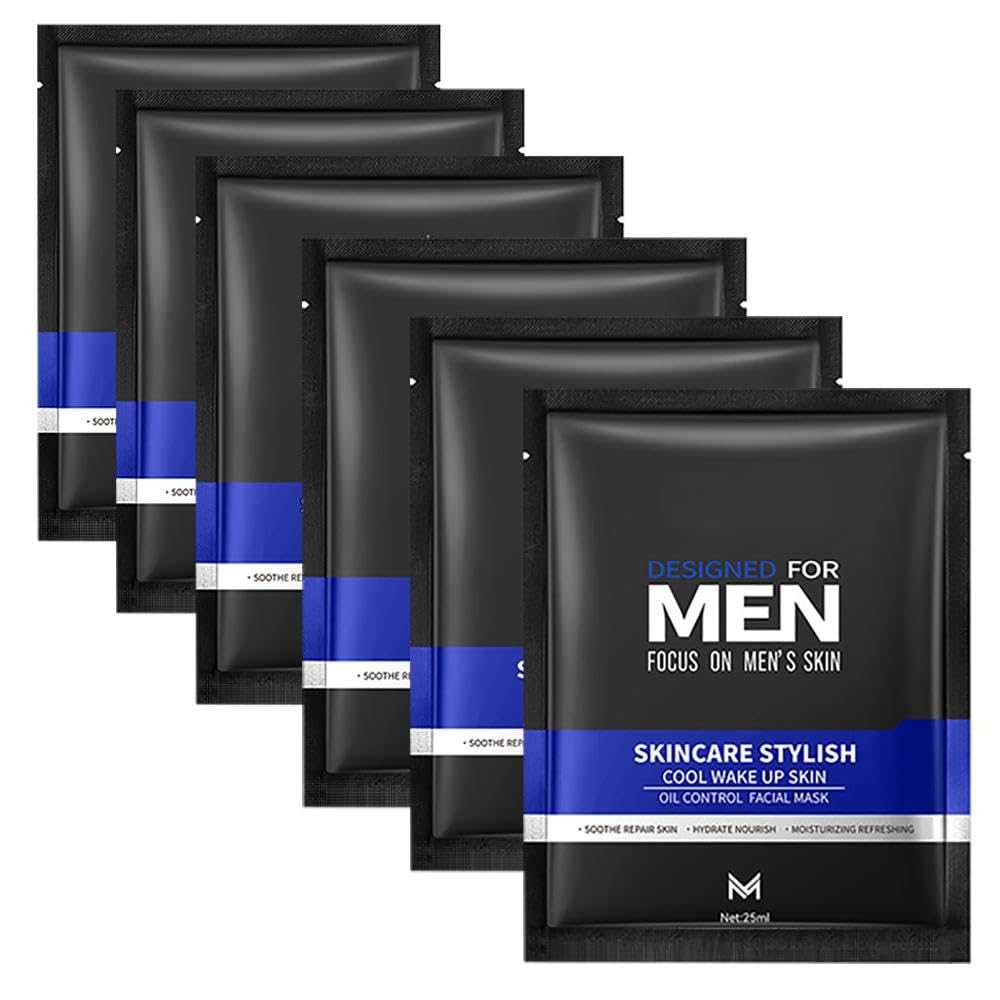 6 PCS Men's Face Mask Set, Hydrating, Refreshing & Oil Control Skincare Set including Collagen