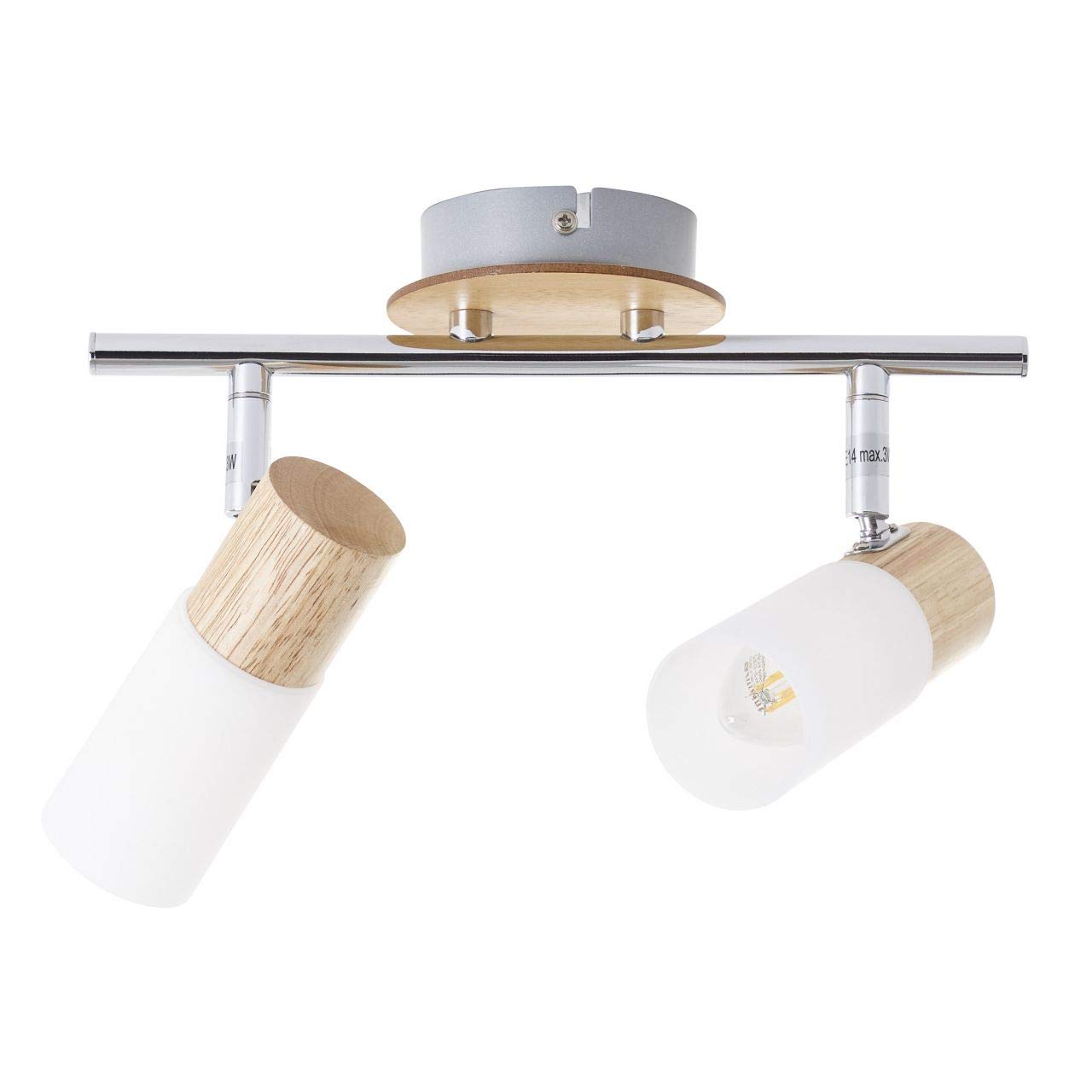 BRILLIANT Babsan Plafoniera A Spot Tubo Con 2 Luci – Legno Chiaro/Bianco – Teste Orientabili, Adatto A LED E14 - 3