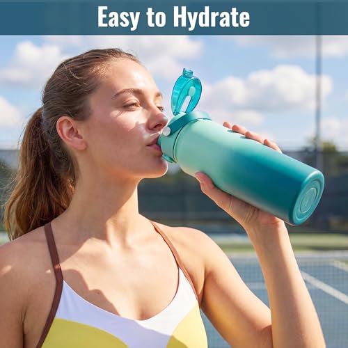 Image of OLDLEY 32oz Insulated Water Bottle with 2-in-1 Straw & Chug Lid, Leakproof Stainless Steel Bottle, Double Wall Vacuum Insulated Water Bottle for Sports, Gym, Travel, Teal Ombre