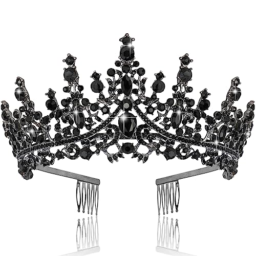 TOBATOBA Black Crown Black Tiara Gothic Crown Crystal Wedding Tiara for Bride Queen Gothic Halloween Costumes for Birthday Cosplay
