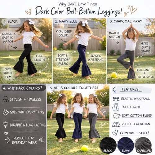 Image of T2F Girls Flared Leggings Pack of 5 | Cotton Stretch Bell Bottom Pants | Soft Comfortable for Kids