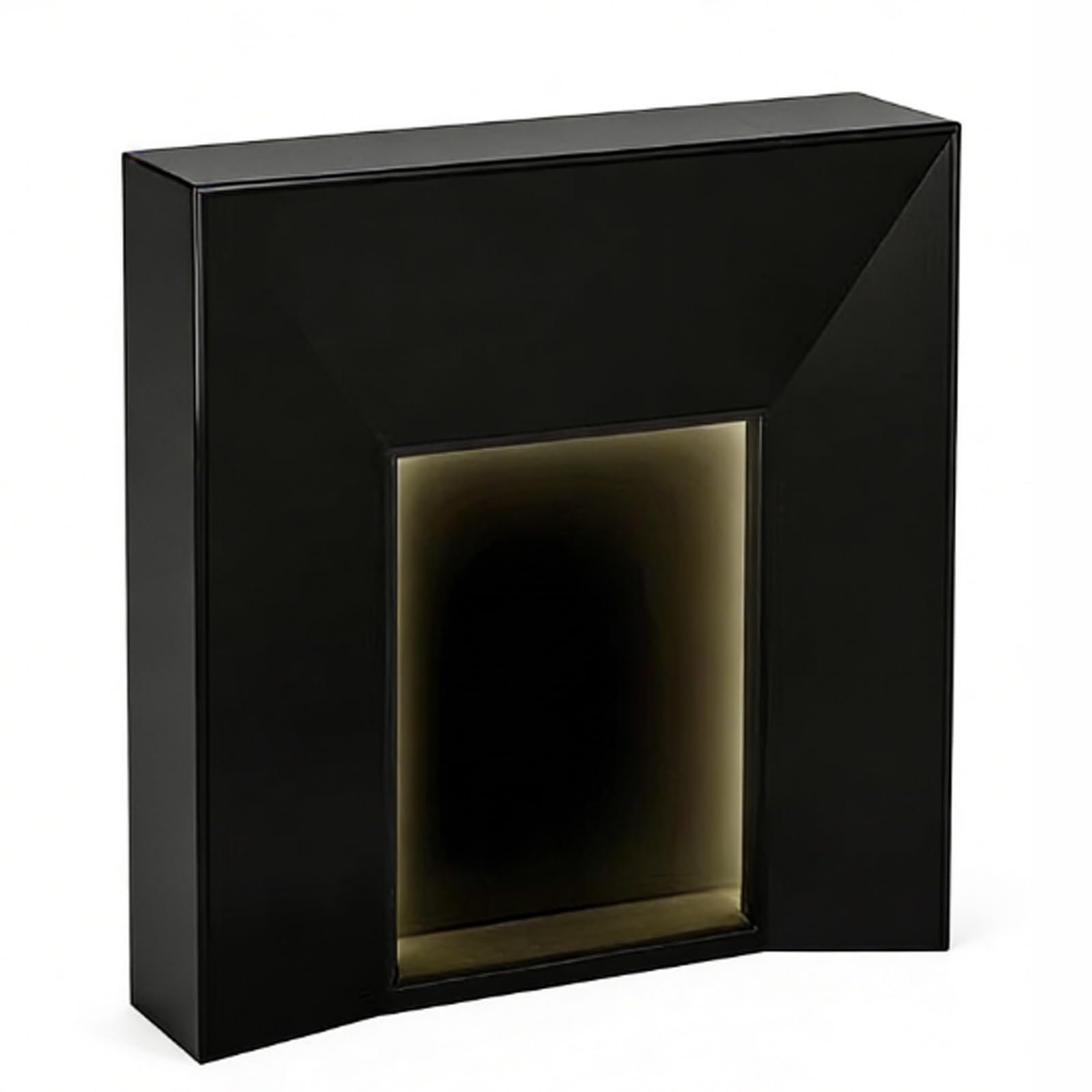 Fzl02068lm Black Mantels Surrounds Modern Geometric Fireplace Mantel With Led Freestanding Decorative Surround Decorated Frame(Black)