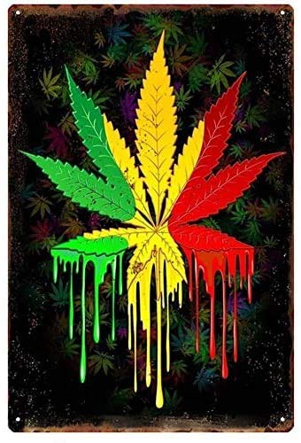 Yooce Marijuana Leaf Metal Tin Sign Cannabis Weed Iron Painting Grass Wall Art Poster 8x12inchs Home Kitchen Coffee Office Clube