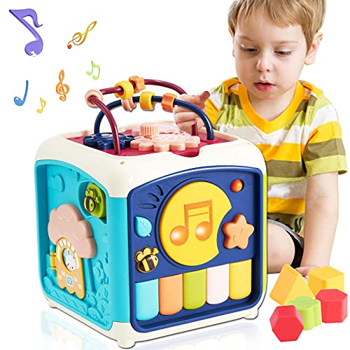 7 in 1 Multipurpose Piano Activity Cube Baby Toys 12-18 Month Baby Toys 6 12 Month Musical Color Shape Sorter Toy Gift for 1 2 3 Years Old Boys Girls Kids Toddler