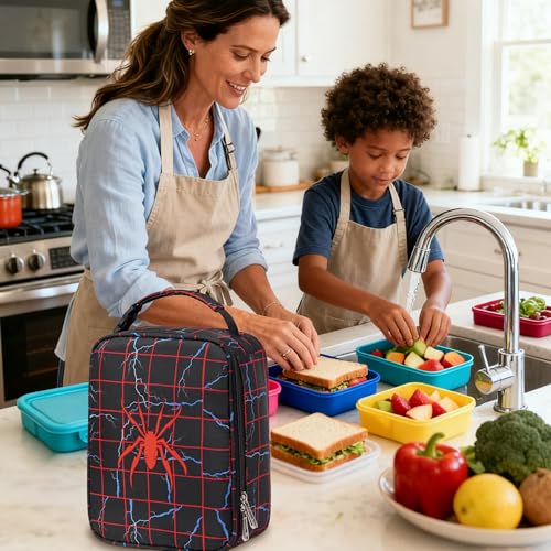 Image of Kids Backpack Boys Lunch Box for Age 6-8 8-10 10-12School Bag for Middle High School Primary Preppy Bookbag Red Lightning