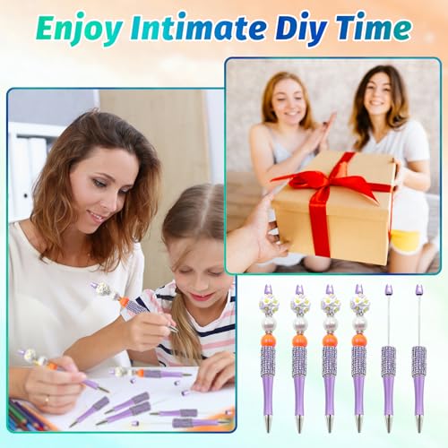 Image of 150 Pcs DIY Diamond Beadable Pen Kit - 50 Plastic Rhinestone Beaded Pens Bulk with Refills & Bags - Fancy Cute Glitter Pens for Crafting, Students & Teachers - School Supplies (Purple)
