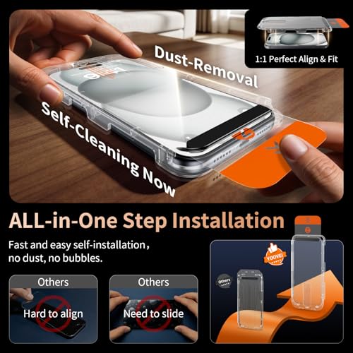 Image of 2 Pack for iPhone 15 Screen Protector, 9H+ Hardness Tempered Glass Full Edge Coverage, Military-Grade Shatter Protection, HD Clear & Sensitive Touch, Easy Installation