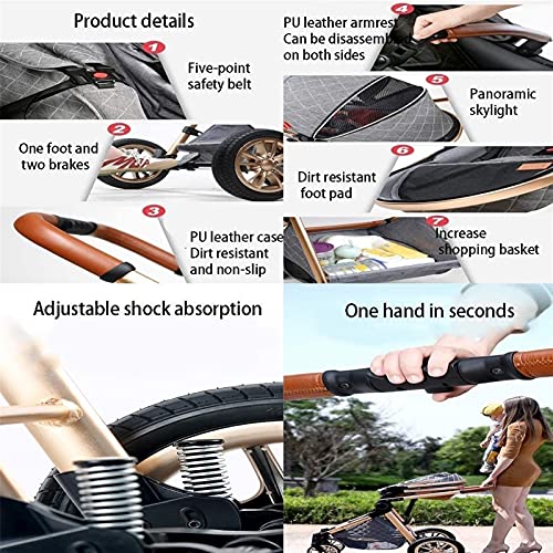 sportieve kinderwagen voor kinderen Pasgeboren koets kinderwagen 3 in 1 opvouwbare kinderwagen reissysteem, luxe… - Afbeelding 6