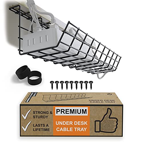 Scandinavian Hub Under Desk Cable Tray, Modern Black, 17 Inch, Ma...
