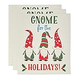 Picture of DII Swedish Dishcloths for Kitchen & Cleaning, Reusable, Machine Washable & Dishwasher Safe, Biodegradable, 7.75 x 6.75, Gnome Holidays, 3 Piece