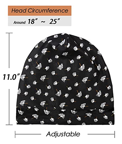 FocusCare Satin Lined Sleep Cap for Long Hair Women Casual Slouchy Beanie Wig Headwear Black Brown