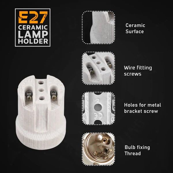 Ceramic Porcelain E27 Lamp Holder 46mm(H) × 40mm(W) × 33mm(L) Edison Screw Light Bulb Socket - Image 4