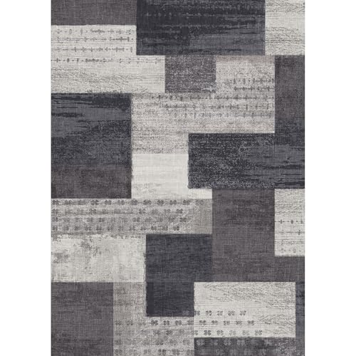 Calinline Moderne Geometrische Patchwork Indoor Wohnzimmer Teppich, Anthrazit 140x200 cm Große Teppiche Rockwood Sammlung Böden Dekor für Schlafzimmer, Grau Weich Kurzflor Waschbar Teppich Gegend