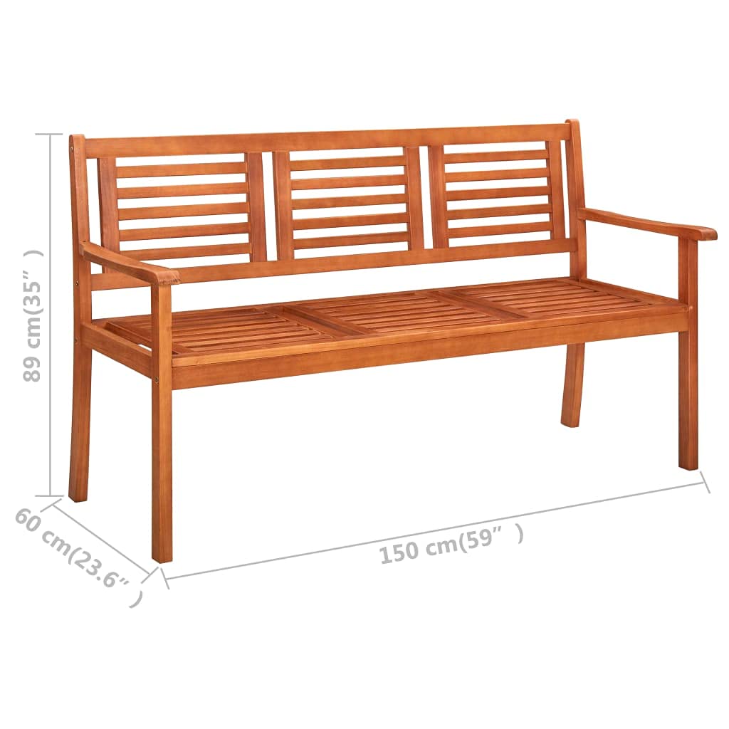 Fengshui Ławka ogrodowa 3-osobowa 150 cm lite drewno eukaliptus