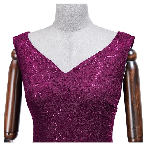 Image of Miusol Women's Elegant V Neck Sleeveless Sequin Lace Evening Party Dress
