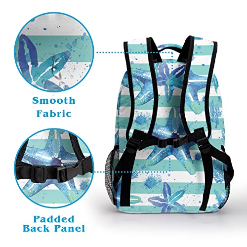 Dacawin Kids School Backpack Blue Starfish Striped Bookbag Ocean Theme School Back Pack Lightweight Travel Backpacks For Students Teens Girls Boys #TOP1