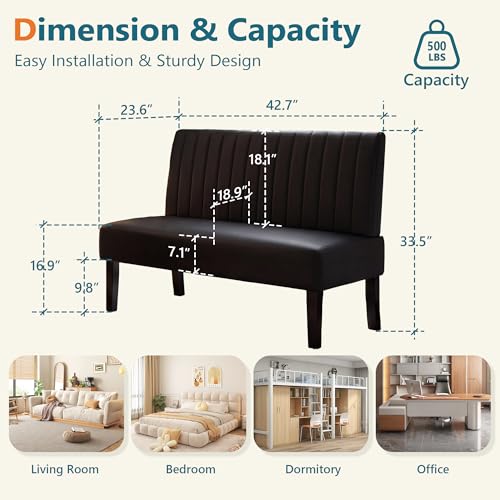 Image of 43'' Leather Armless Loveseat with USB, Compact Couch for Living Room
