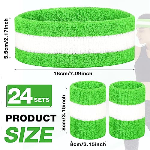 Image of 72 Pcs Bulk Striped Sweatband Set Include 24 Pcs Sweat Absorbing Striped Headbands and 48 Pcs Sweatbands Wristbands Cotton Athletic Sweat Bands for Men Women Gym Sports Workout
