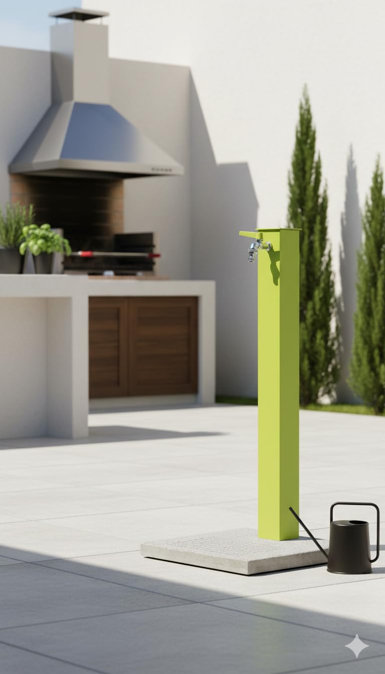Fontana da Giardino Belfer 42QBM con Base in Cemento Trattamento Antiruggine Rubinetto a Sfera con Attacco Rapido (Verde Acido)