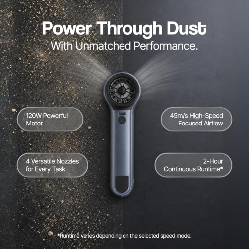 Image of Ambrane Air Blower /Duster, Powerful Airflow to Remove Dust or Dirt, 11000RPM Airflow, 190mins RunTime, Compact & Portable, 120W BLDC Motor, Adjustable Speed Modes, 4 Nozzles, Type C (AeroFlow 01,Grey)