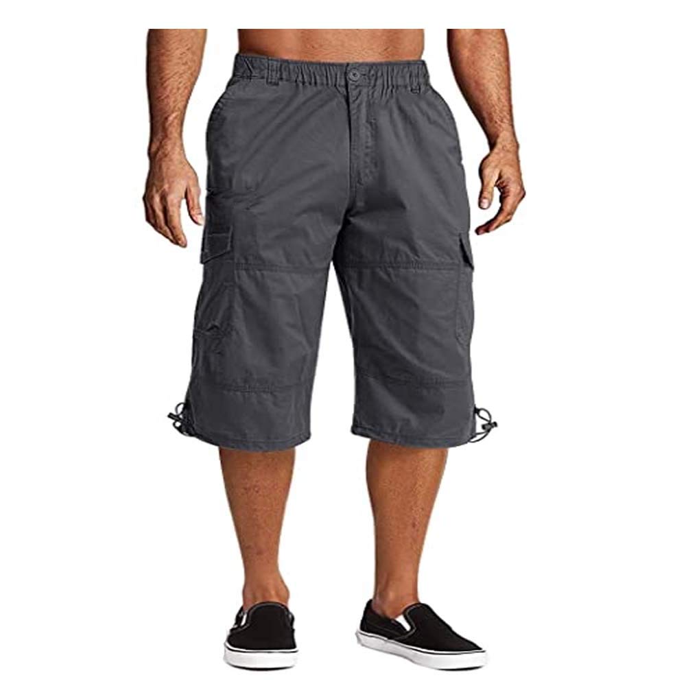 krystle Men's & Boy's 3/4 Cotton Cargo Short Pants Casual Loose Fit Outdoor Capri Long Shorts with Four Pockets (Grey)-(34)-picture-10