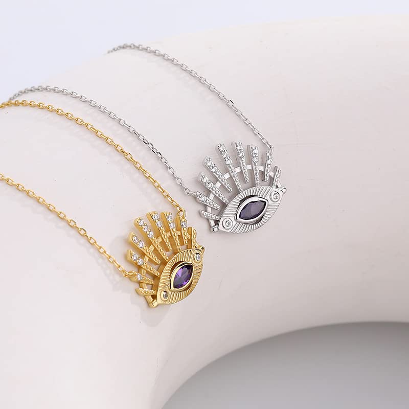 14K Gold Moissanite Devil's Eye Necklace for Women, Diamond Amethyst Eye Pendant Necklace, Mother's Day Gift for Grandma Mother3