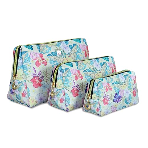 Image of NFI essentials Makeup Pouch Set of 3 Piece, Stylish Pouches for Makeup Accessories, Travel Pouch for Women, Cosmetic Pouch, Vanity Case, Jewellery Pouch, Toiletry Make up Bag