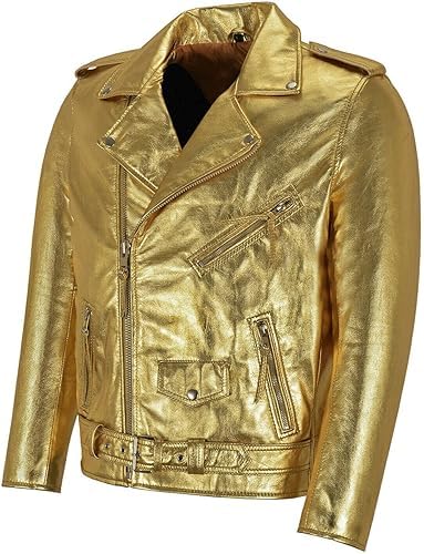 Hide & Seek Men’s Brando Biker Asymmetrical Shiny Foiled Metallic Punk Motorcycle Leather Jacket2