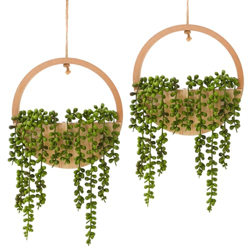 Hobyhoon Plante succulente Artificielle à Suspendre - 30,5 cm - dans Un Pot en Bois - Décoration...