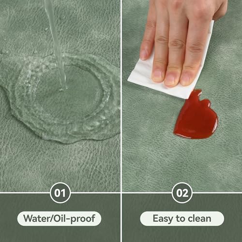 Image of UnivoColors Placemats Round Faux Leather Placemats Set of 6-Waterproof-Wipe Clean-Heat Resistant-Anti Slip Dining Table Place Mats,Suitable for Indoor & Outdoor Use,15 inch.Retro Green