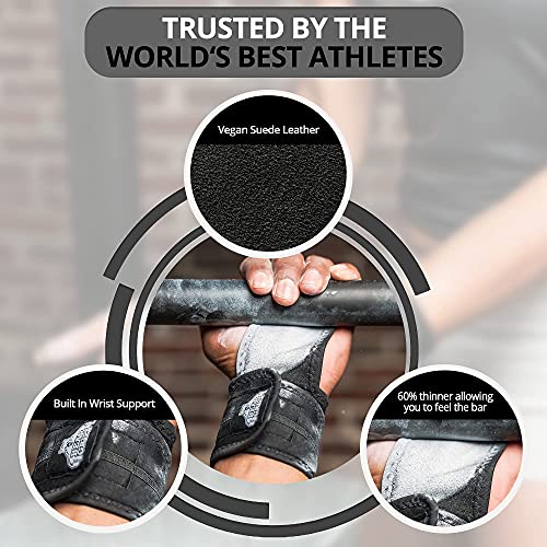 Bear Grips 2 Hole Gymnastics Grips for Cross Fitness WODs. Suede Vegan, Cruelty Free Leather with Built in Wrist Wraps, Pull Up Grips, Weightlifting Hand Grips, T2B, for Men