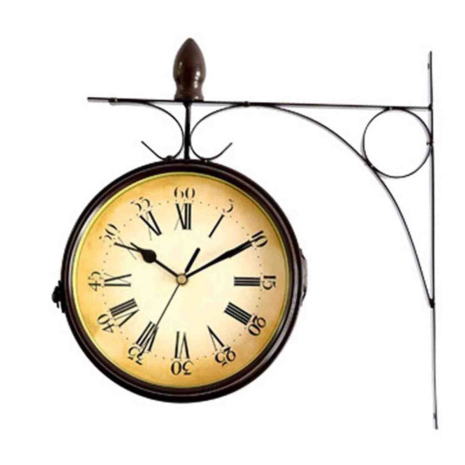 MYUYEE Bracket Clocks, Outdoor Garden Double Sided Clock, Vintage Retro Ornament Indoor/Outdoor Mute Grand ntral Station Wall Clock,A