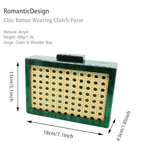 Image of RomanticDesign Women Acrylic Handbag Rattan Woven Pattern Square Box Crossbody Handbag Shoulder Bag Chain Purse