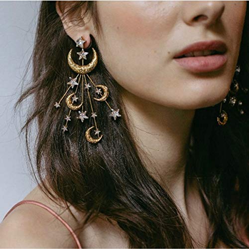 Star Moon Earrings for Women Made Swarovski Crystal Gold Plated Crescent Moon Cubic Zirconia Stars Drop Dangle Earrings Vintage Statement Jewelry Gifts2