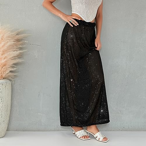 Women Y2k Sequins Long Skirts Low Waist Sparkle Party Skirts Summer Casual Cocktail Club Skirt Streetwear3