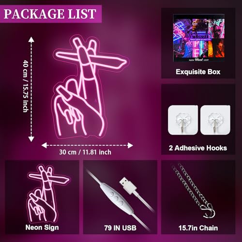 Image of WLHOPE Pink Led Hand Neon Sign for Wall Decor Gesture USB Nail Hand Man Cave Neon Light Sign for Bedroom Home Bar Girls Room Nail Room Salon Party Decor Gift for Women