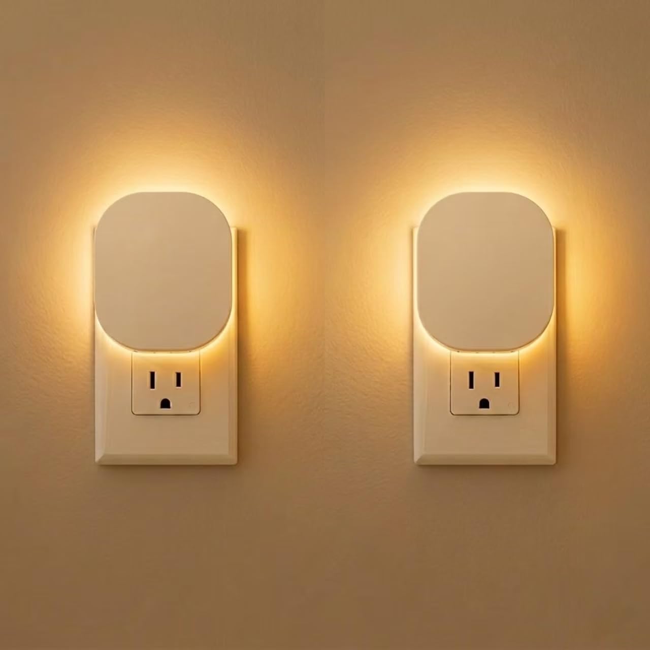 Lot de 2 veilleuses murales rétroéclairées avec détecteur de mouvement et capteur du crépuscule au lever du soleil, blanc doux avec luminosité réglable, allumage