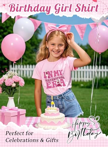 Image of in My Birthday Girl Era Shirt - Kid Spark Pink Tshirt Youth Singer Glitter Short Sleeve Tee Party Outfit Summer Top(Pink,150,1525b)