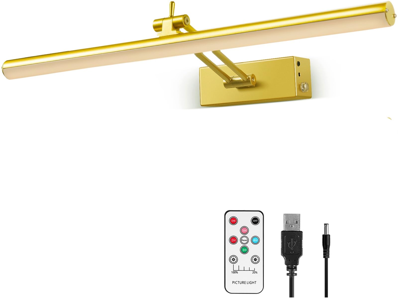 Mocalido Picture Light Battery Operated for Wall 5200mAh, 16" Wireless LED Art Light with Remote and Timer, Dimmable Painting Lights Rechargeable, Display Gallery Library Lighting, Gold