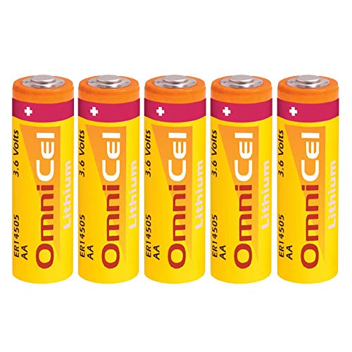5x OmniCel ER14505 3.6V 2400mAh AA Lithium Battery For Smoke Alarms, Carbon Monoxide Detectors, Intrusion Sensors, Invisible Fencing, Emergency Backup, Data Collection, AMR Add-ons