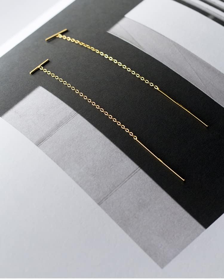 Bar Chain Dangle Needle Threader Pull Through Earrings Set Gold Plated