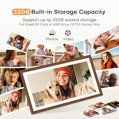 Image of Digital Picture Frame, 15.6 Inch Frameo Digital Frame WiFi Large Display | 1920*1080 IPS FHD Touchscreen, 32GB, Wall-Mountable, Share Picture Video, Electronic Photo Frame, Mom Gifts, Teak Woodgrain