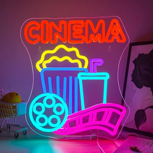Horseneon Cinema Neon schild Kino Neonlicht Kino LED Neonschilder für die Wand USB-Dimmer-Neonlicht für Schlafzimmer Kino mit Popcorn Neonlichtschilder für Wand Wohnzimmer