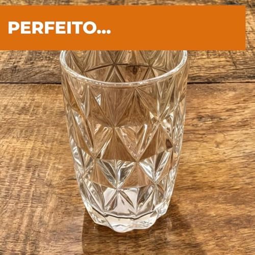 Conjunto 6 Copos de Vidro Diamante 370ml Mesa Posta Drinks - Cor: Transparente Formato: Redondo