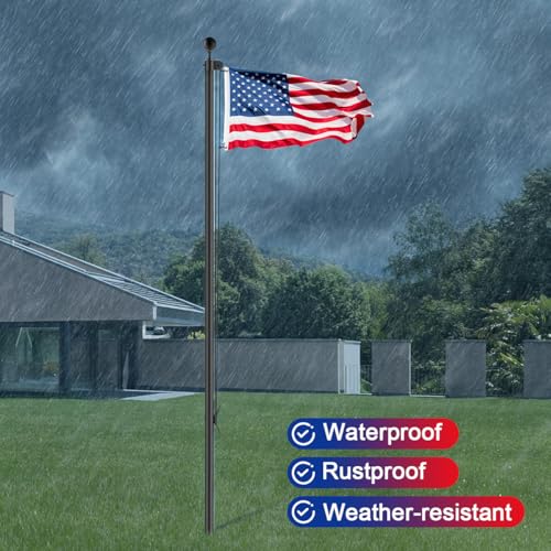 Lechansen Flag Pole Kit for Outdoor Use, Black Flagpole Hardware Repair Parts Kit with Cleat Hook | Flag Pole Clips | Rope Replacement, All- Stainless Steel Hardware Include Mounting Screws