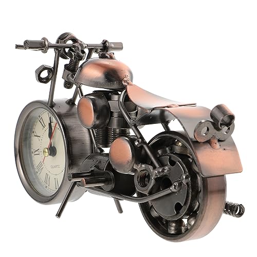 CRAFTHROU オートバイ時計 目覚まし時計 机の装飾用 バイクモデル 子供用時計 ワークデスクの装飾 オートバイの彫刻 デスク用バイク時計 古いファッションの時計 卓上の時計 鉄